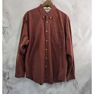 Columbia Shirt Mens Large Button Down Up Orange Plaid Cotton Vintage Long Sleeve